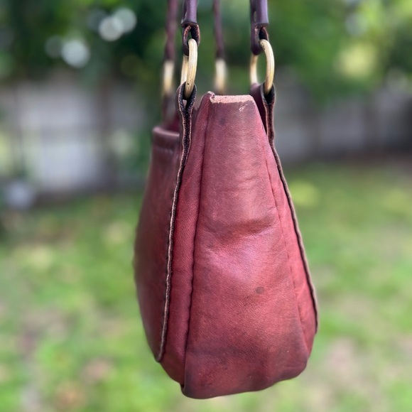 Rustic Boho Italian Leather Bag Burgundy Red Vintage Country Western Style Purse - Picture 9 of 16